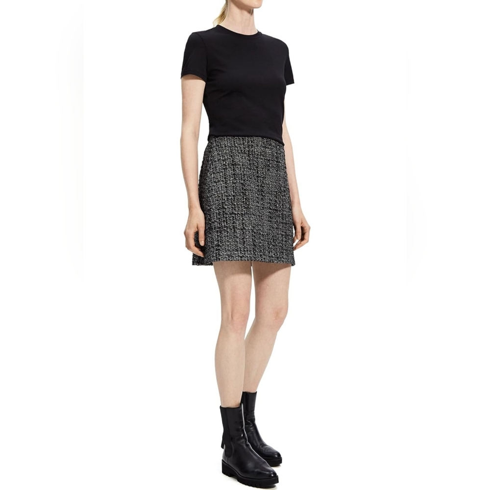 NWT Theory Size 6 Merlock Gray Glen Plaid Tweed A-Line Mini Skirt Dark Academia